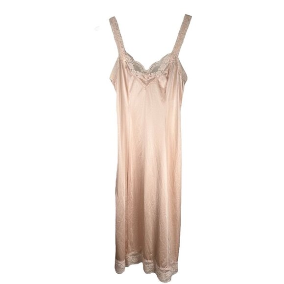 Olga Slip 32F Nude Lace V Neck Slip Dress Cottage Romantic Silky - Picture 1 of 8